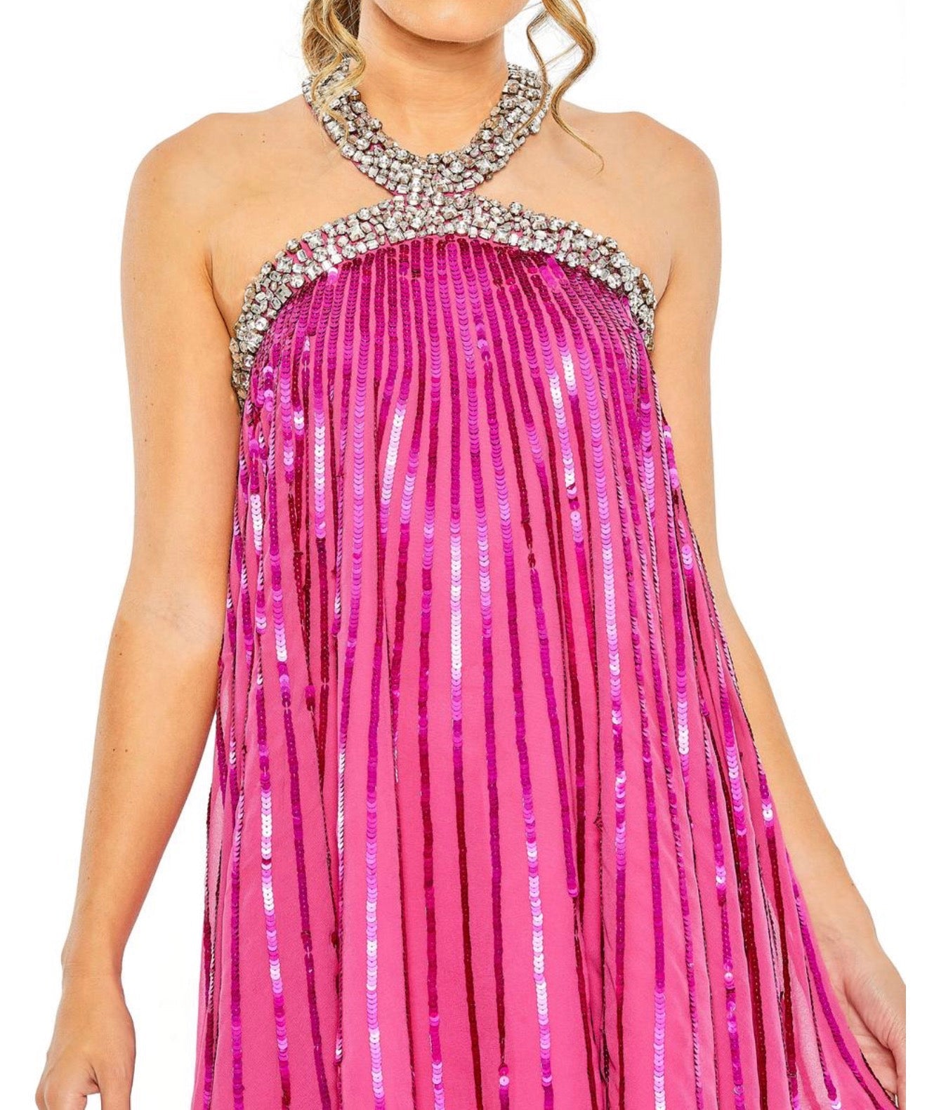 Mac Duggal 10996 Hot Pink Embellished Halter Trapeze Dress Sz 2 NWT
$458