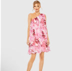 Mac Duggal 55875 Pink Floral One-Shoulder Mini Dress Sz 10 $398
