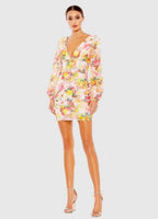 Mac Duggal Ieena Sequin Floral V-Neck Long Sleeve Mini Dress Style 55798 Size 10 NWT $348