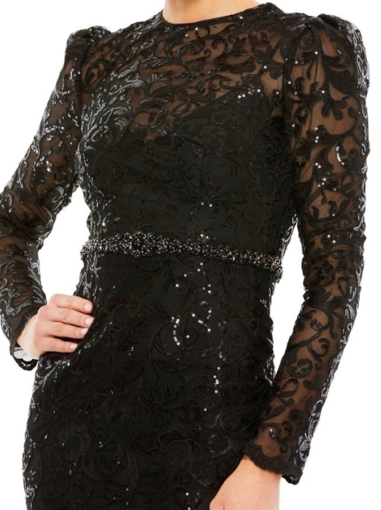 Mac Duggal Black Embellished High Neck Long Sleeve Gown Size 22 Style 68011 $698