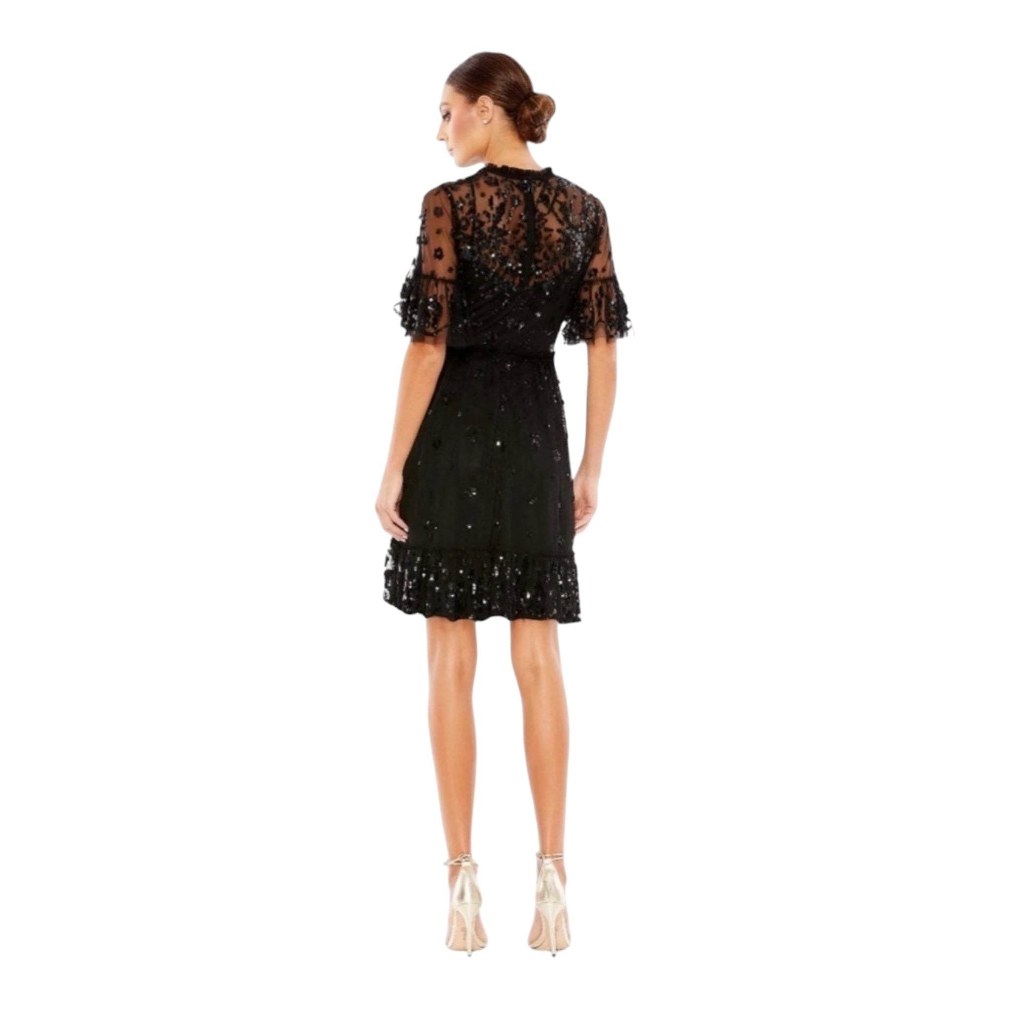 Mac Duggal 9143 Embellished Illusion High Neck Mini Dress – Black – Size 14