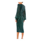 Ieena for Mac Duggal Sequin Mesh Plunge Midi Dress – Black Emerald – Size 4