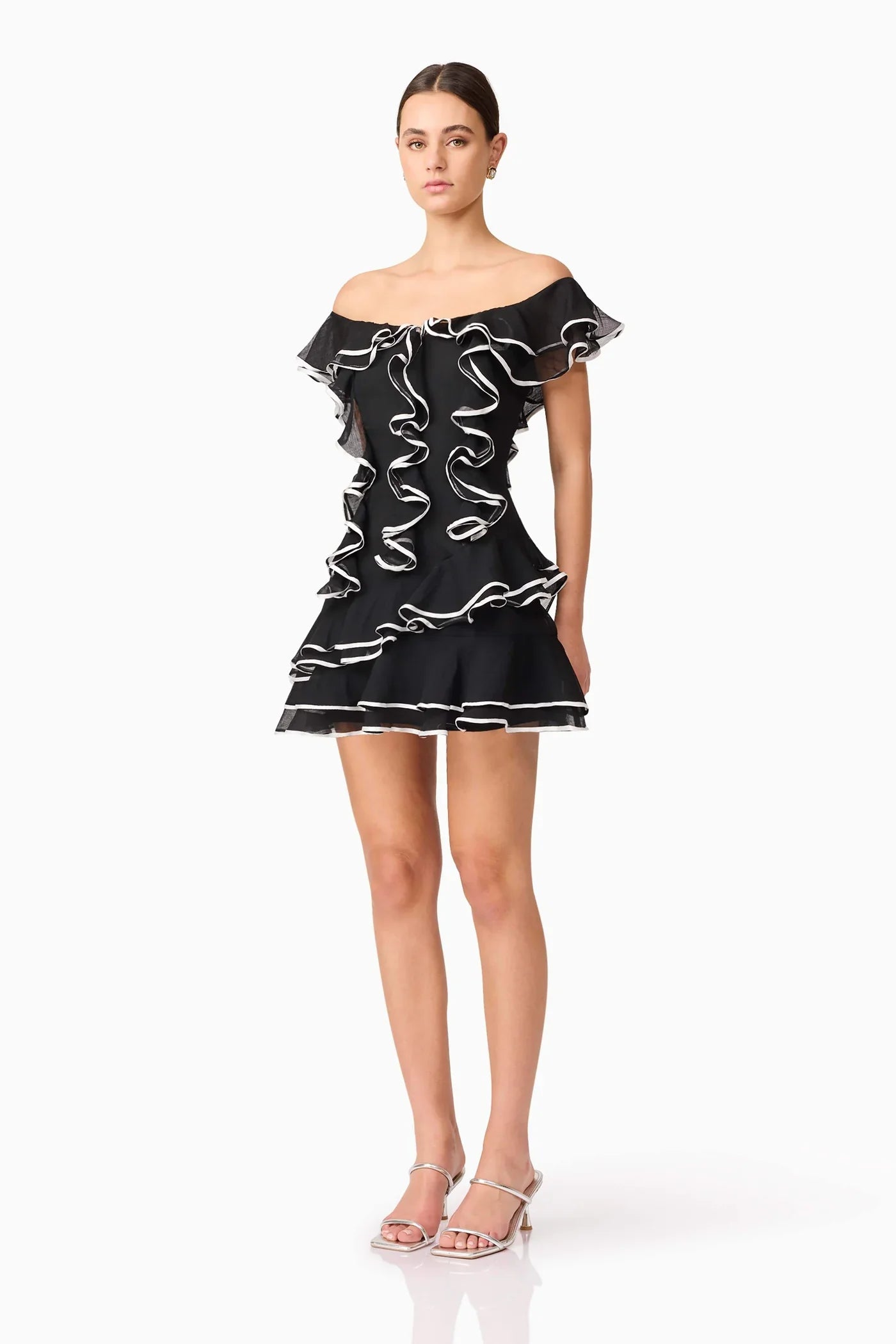 ELLIATT Melissa Tiered Mini Dress in Black Sz Small $268