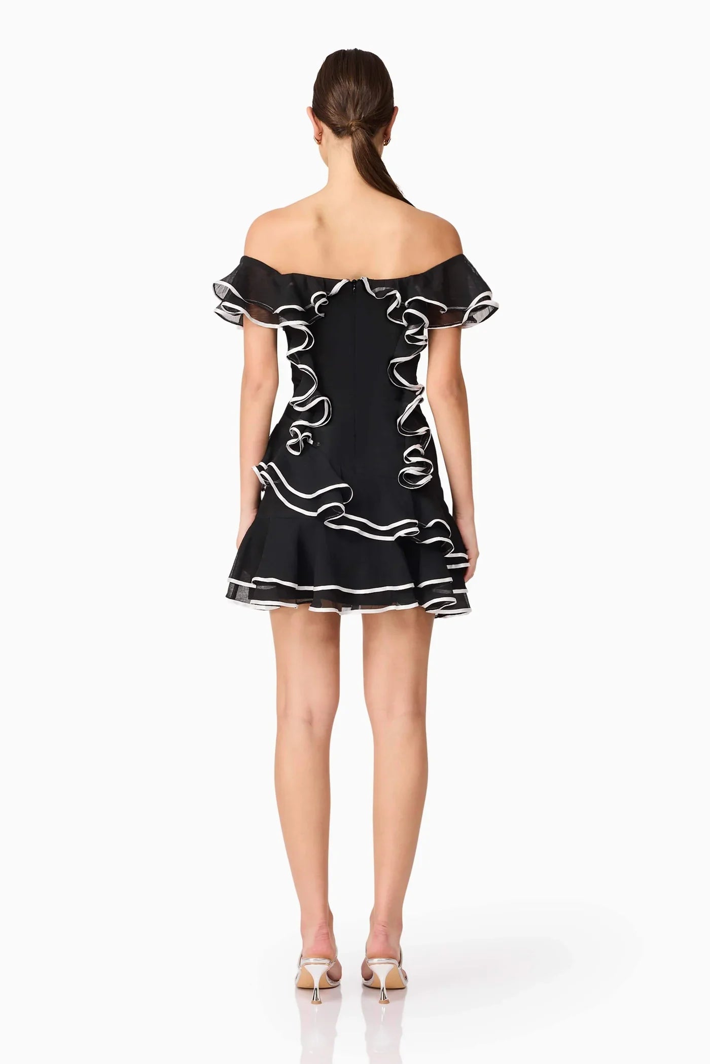 ELLIATT Melissa Tiered Mini Dress in Black Sz Small $268