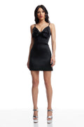 Dress The Population Mel Black Satin Bow Mini Dress XS