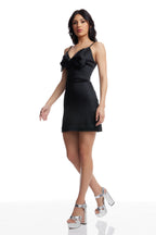 Dress The Population Mel Black Satin Bow Mini Dress XS