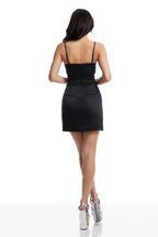 Dress The Population Mel Black Satin Bow Mini Dress XS