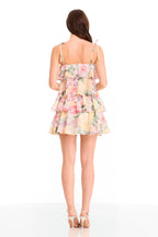 Dress The Population Pixie Ivory Multi Floral Ruffle Mini Dress sz Small