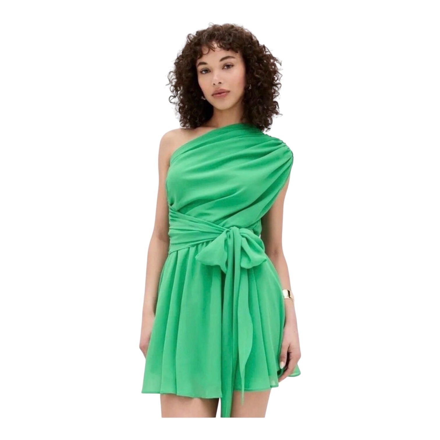 Amanda Uprichard Galleria Mini Dress Green Mantis One Shoulder Size Small