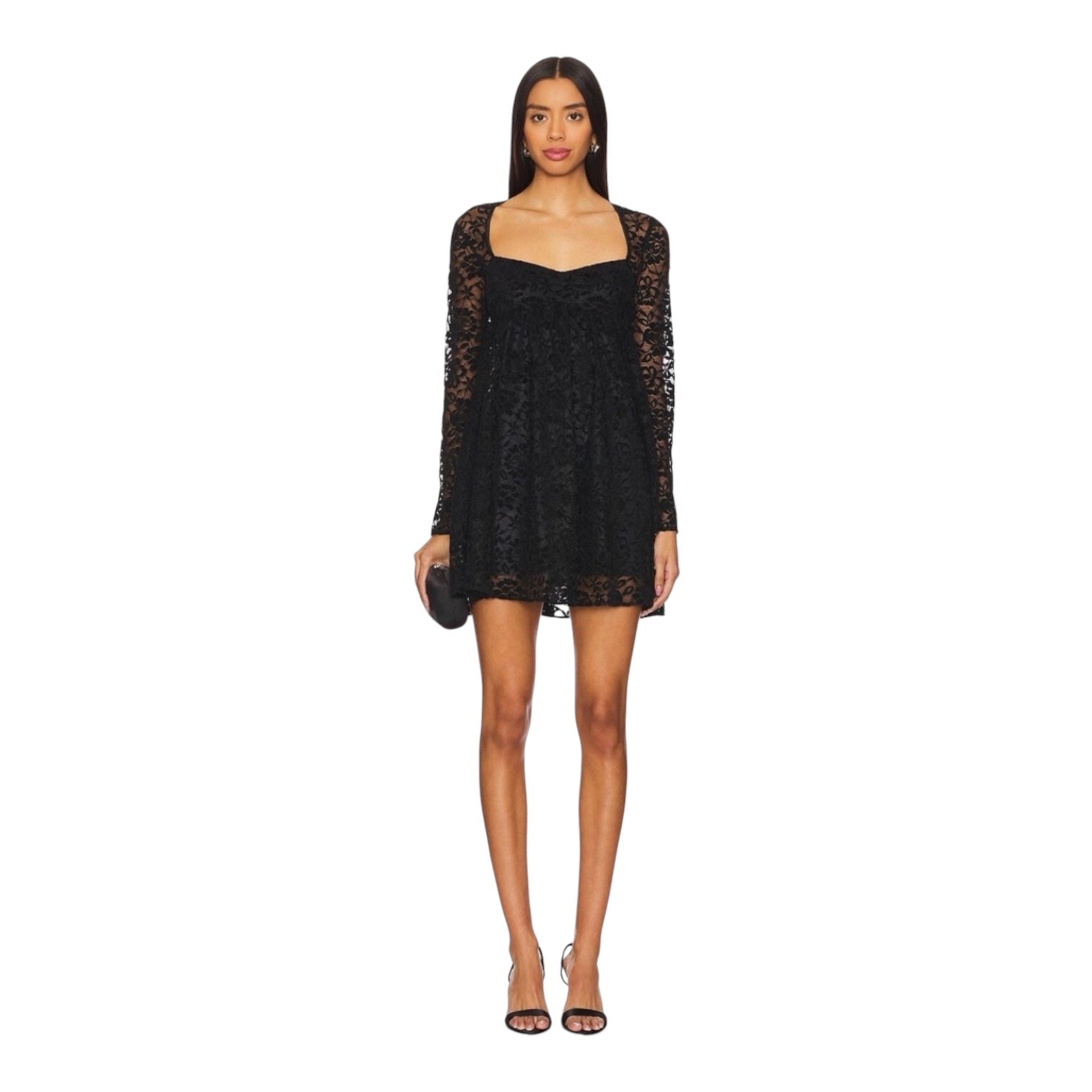 Amanda Uprichard Monet Dress Black Lace Long Sleeve Mini Size Small