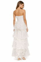 Dress the Population White 3D Butterfly Strapless Tiered Gown XS