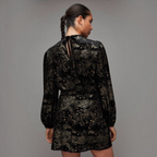 All Saints Jemima Star Dress Black Velvet Metallic Gold Printed Sz 10
