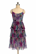 Dress the Population Floral Tiered Midi Dress Size Small Shimmer