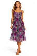 Dress the Population Floral Tiered Midi Dress Size Small Shimmer