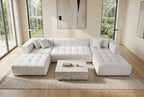 Montecito Ivory Velvet Double Chaise "U" Shape Sectional Sofa