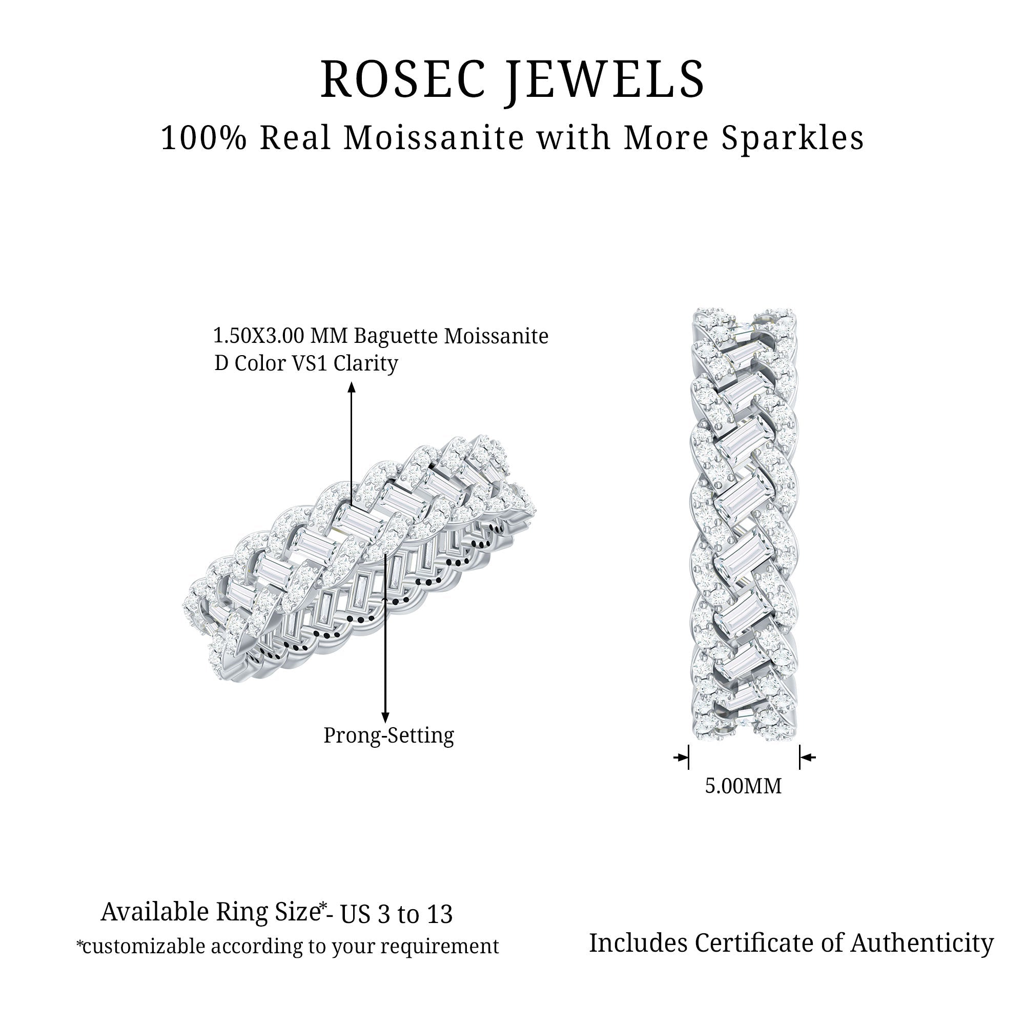 Baguette and Round Moissanite Braided Wedding Band