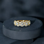 Certified Round Cut Moissanite Halo Classic Band Ring