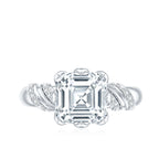 3 Carat Asscher Cut Moissanite Solitaire Engagement Ring in Petal Prong Setting