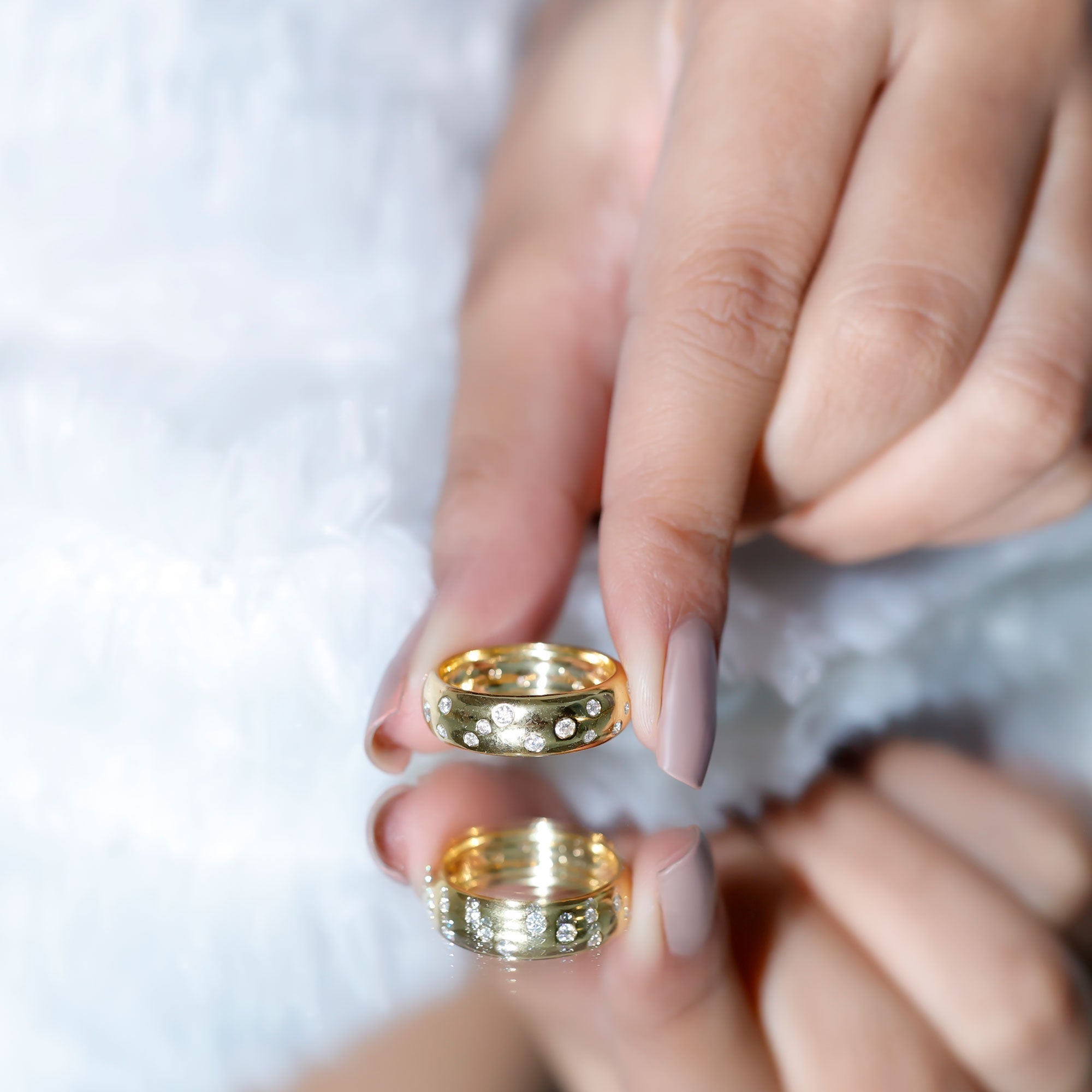 Scatter Moissanite Wedding Wide Band Ring