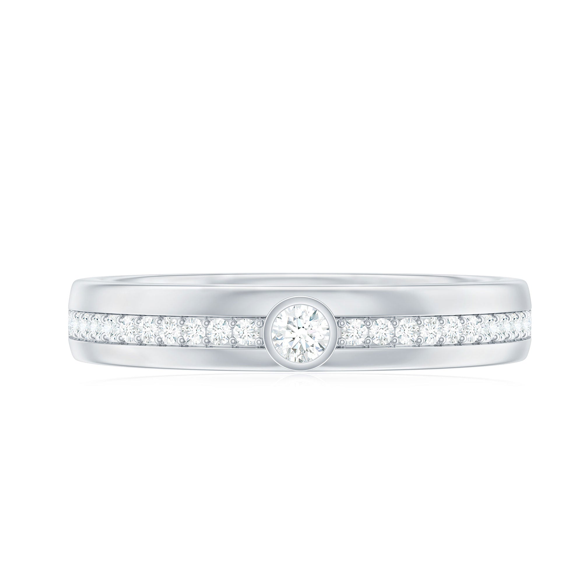 Bezel Set Moissanite Unisex Wedding Band Ring