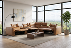 Rally Pro Caramel 6-Piece Power Reclining Sectional with Console and Immersive Sound System