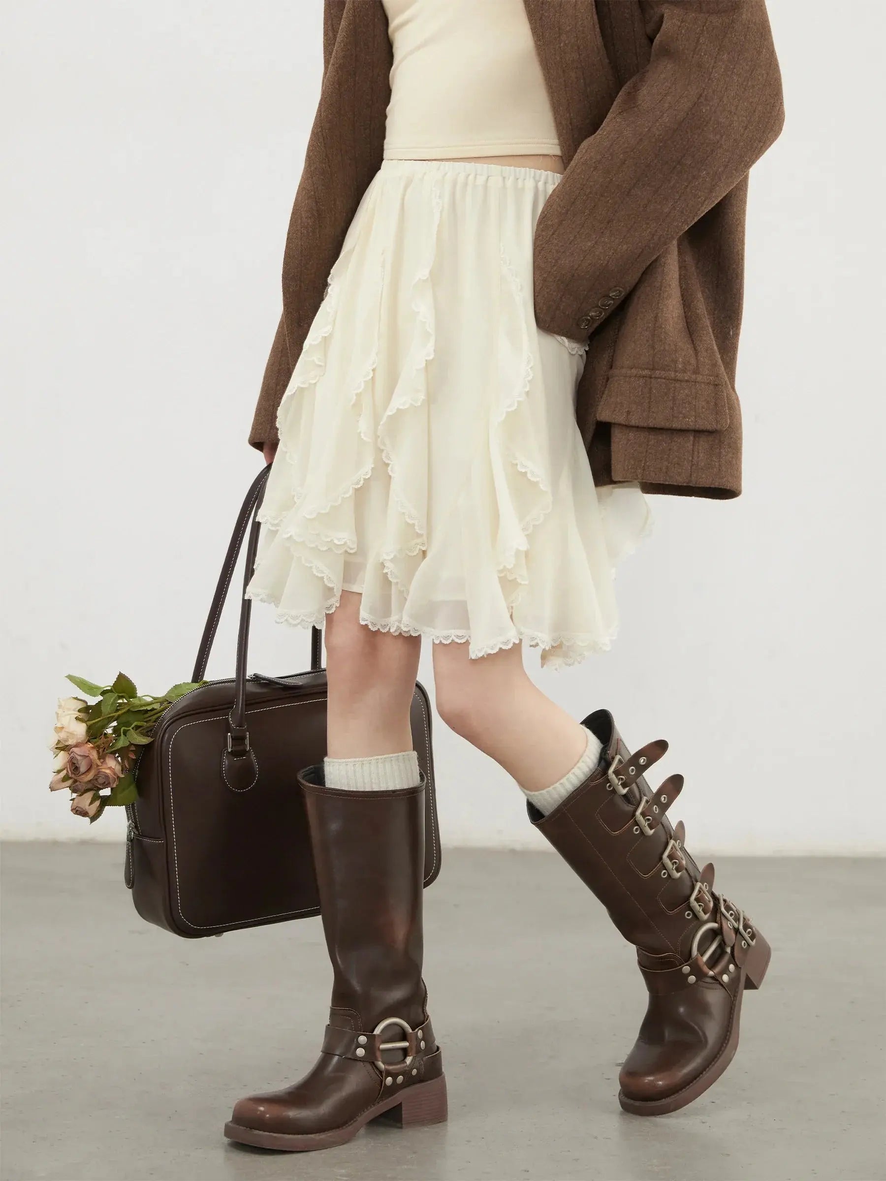 Women's Loose High Waist Irregular Lace Summer Skirt
