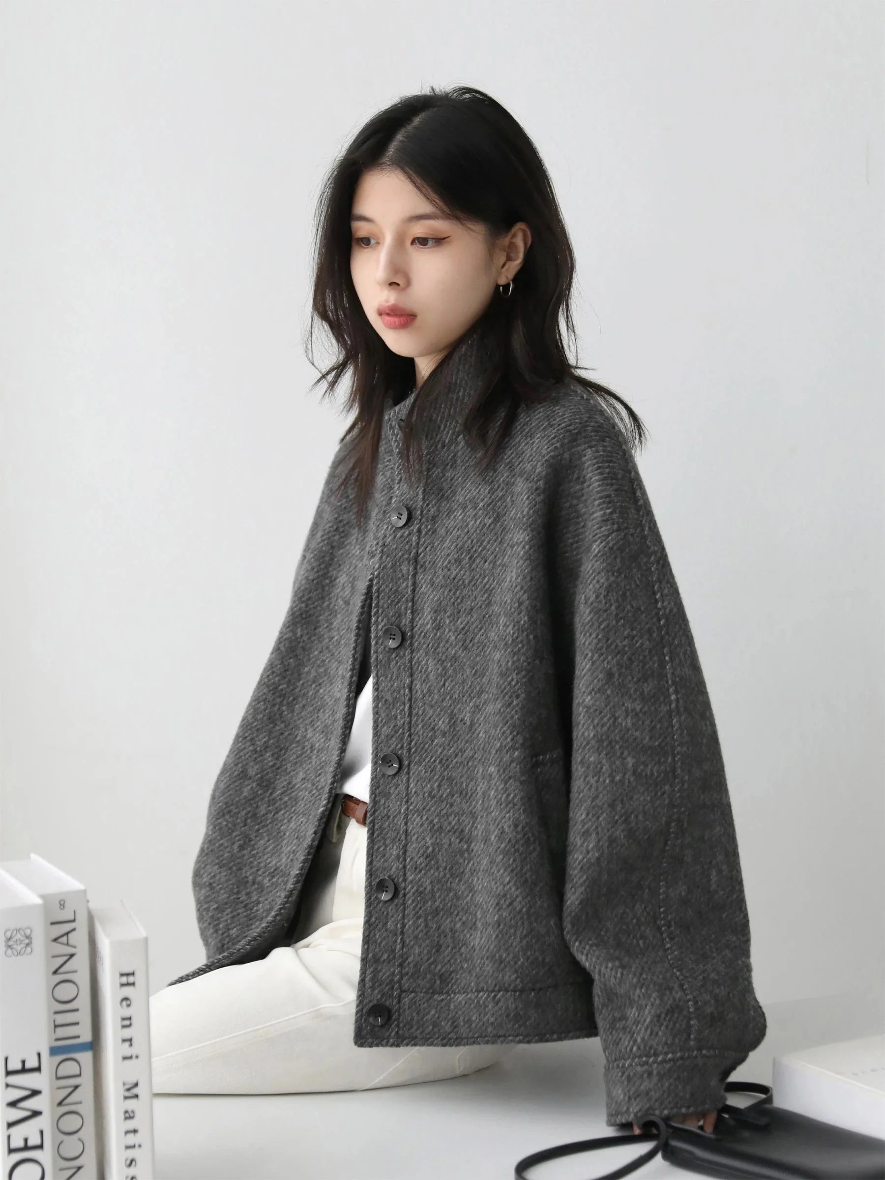 Retro Short Woolen Coat Stand-Up Collar Winter Jacket