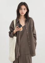 Women’s 2-Piece Striped Dress Set Casual Shirt & Camisole