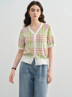 New Summer Plus Size Short-Sleeve Plaid Cardigan
