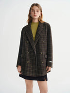 Plaid Camel Hair Wool Blazer Vintage British Style Coat