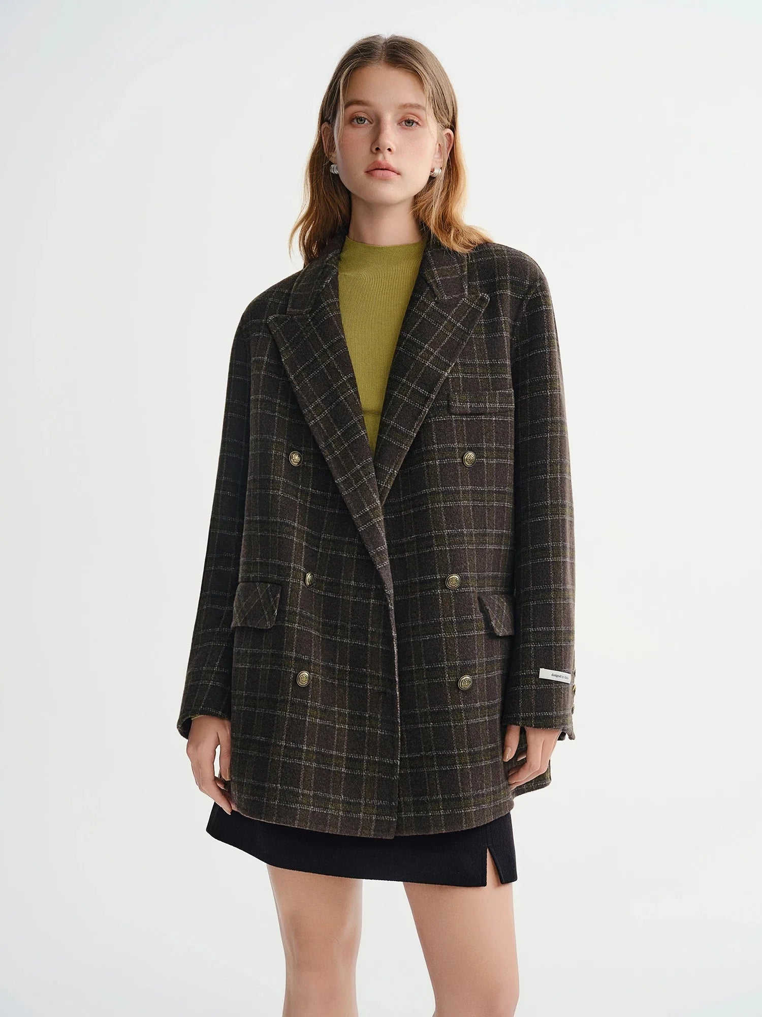 Plaid Camel Hair Wool Blazer Vintage British Style Coat