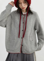 Contrast Color Cardigan Loose Casual Knitwear