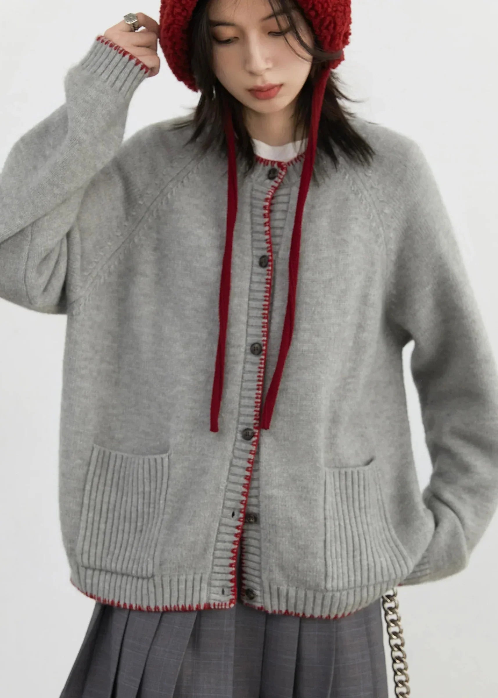 Contrast Color Cardigan Loose Casual Knitwear
