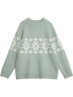 Snowflake Round Neck Knitted Pullover - Winter Jumper