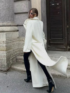 Chic Double-Breasted Wool Coat with Lace-Up Detail