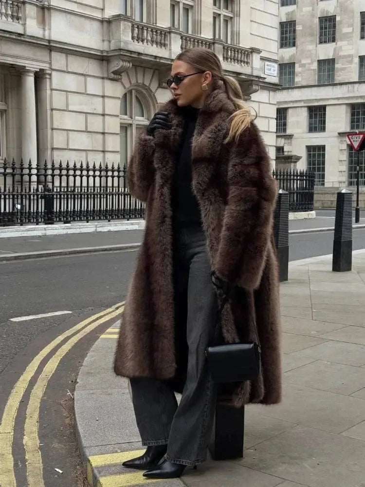 Women's Faux Fur Lapel Coat