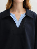Plus Size Navy Blue Sweater Skirt Set - Long Sleeve Autumn Fashion