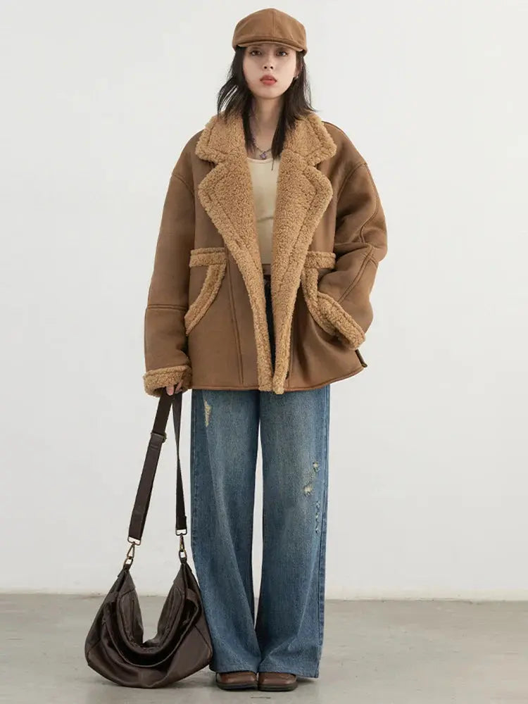 Chic Faux Fur Trim Single-Breasted Coat