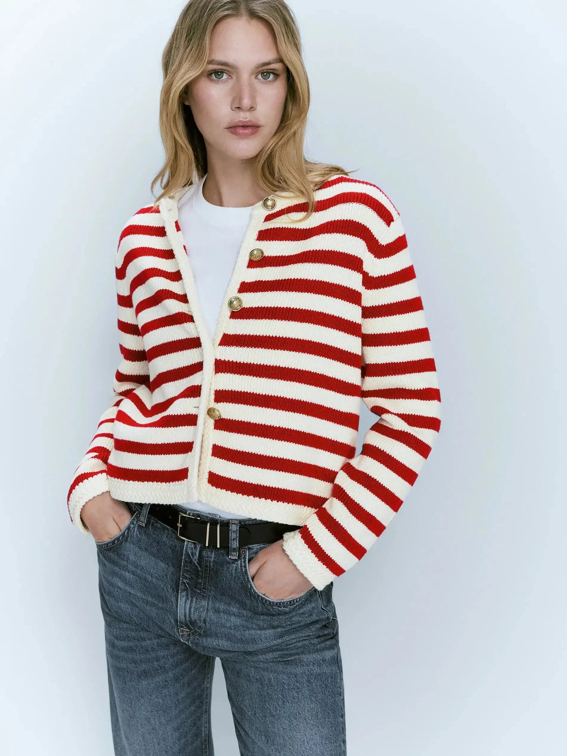 Slim-Fit Striped Cardigan for Spring