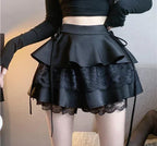 Y2K Sweet Solid Women Mini Skirt Summer High Waist Lace Patchwork Ladies Ball Gown Fashion All Match Ruffles Female Skirt