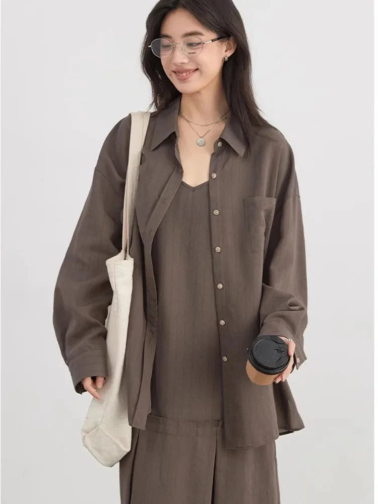 Women’s 2-Piece Striped Dress Set Casual Shirt & Camisole