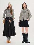 Sweet French Style Ruffled Plaid Shirt for Women