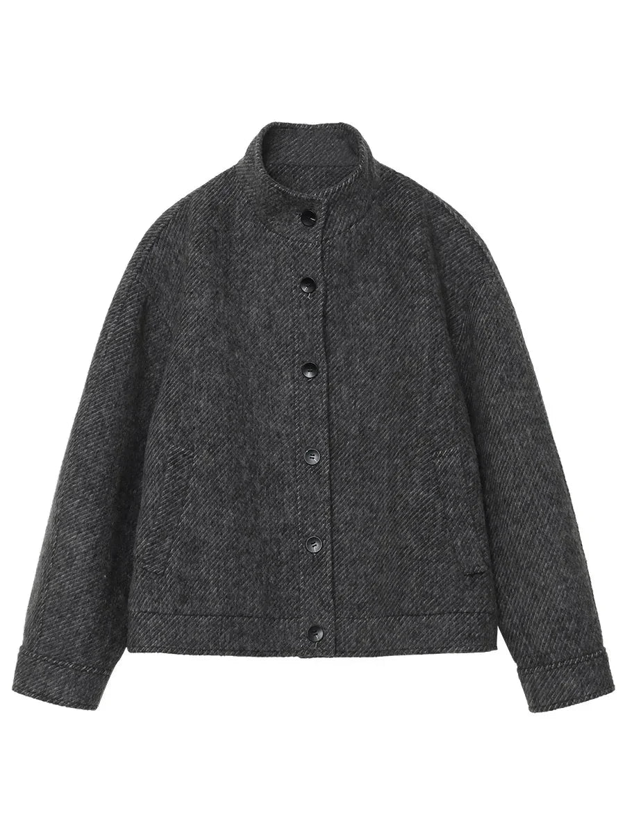 Retro Short Woolen Coat Stand-Up Collar Winter Jacket