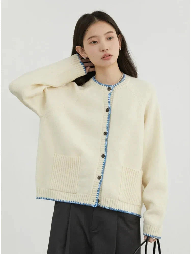 Contrast Color Cardigan Loose Casual Knitwear