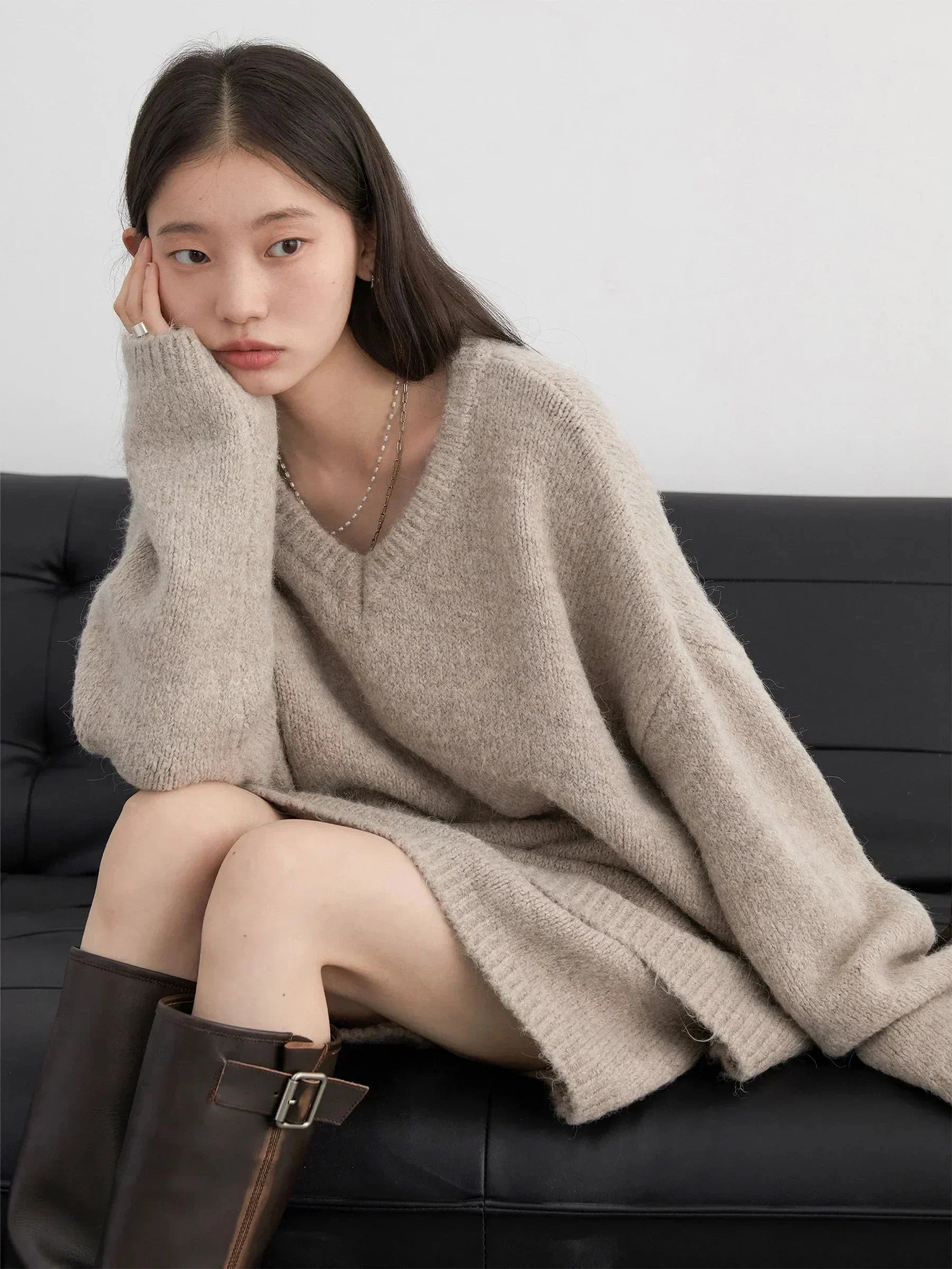 V-Neck Sweater & Mini Skirt Set 2-Piece Knit Outfit