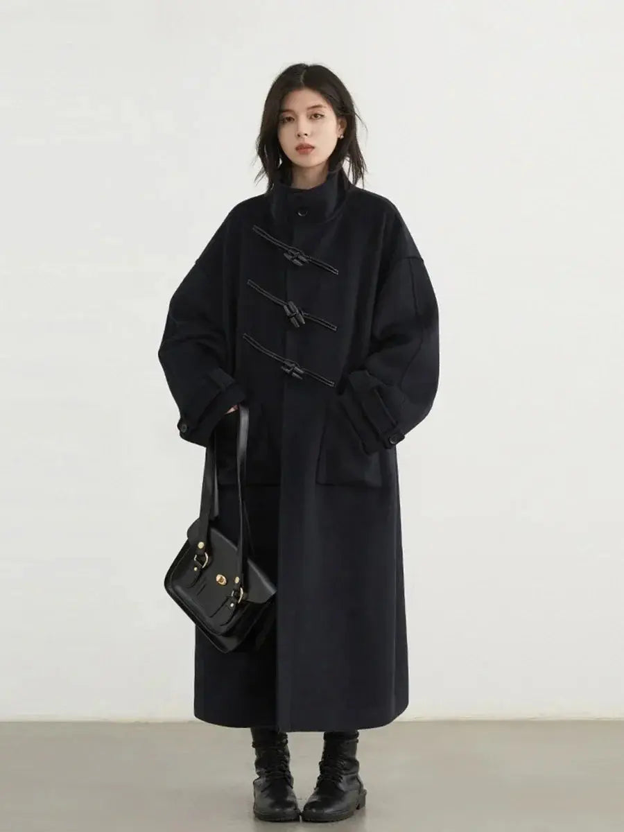 Women's Retro Wool Overcoat: Loose Fit Korean Winter Style