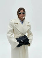 Chic Double-Breasted Wool Coat with Lace-Up Detail