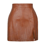 Split Hem Black PU Leather Skirt