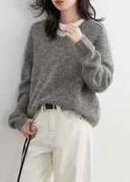 V-Neck Mohair Sweater Soft Loose Knit Pullover