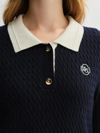 Relaxed Fit Textured Rib-Collar Knit Top